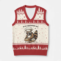 In My Sourdough Era V-Neck Knit Sweater Vest Funny Raccoon Baker - Wonder Print Shop