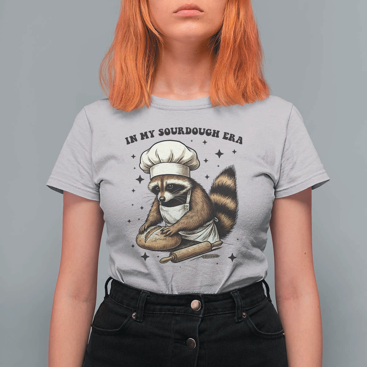 In My Sourdough Era T Shirt For Women Funny Raccoon Baker - Wonder Print Shop