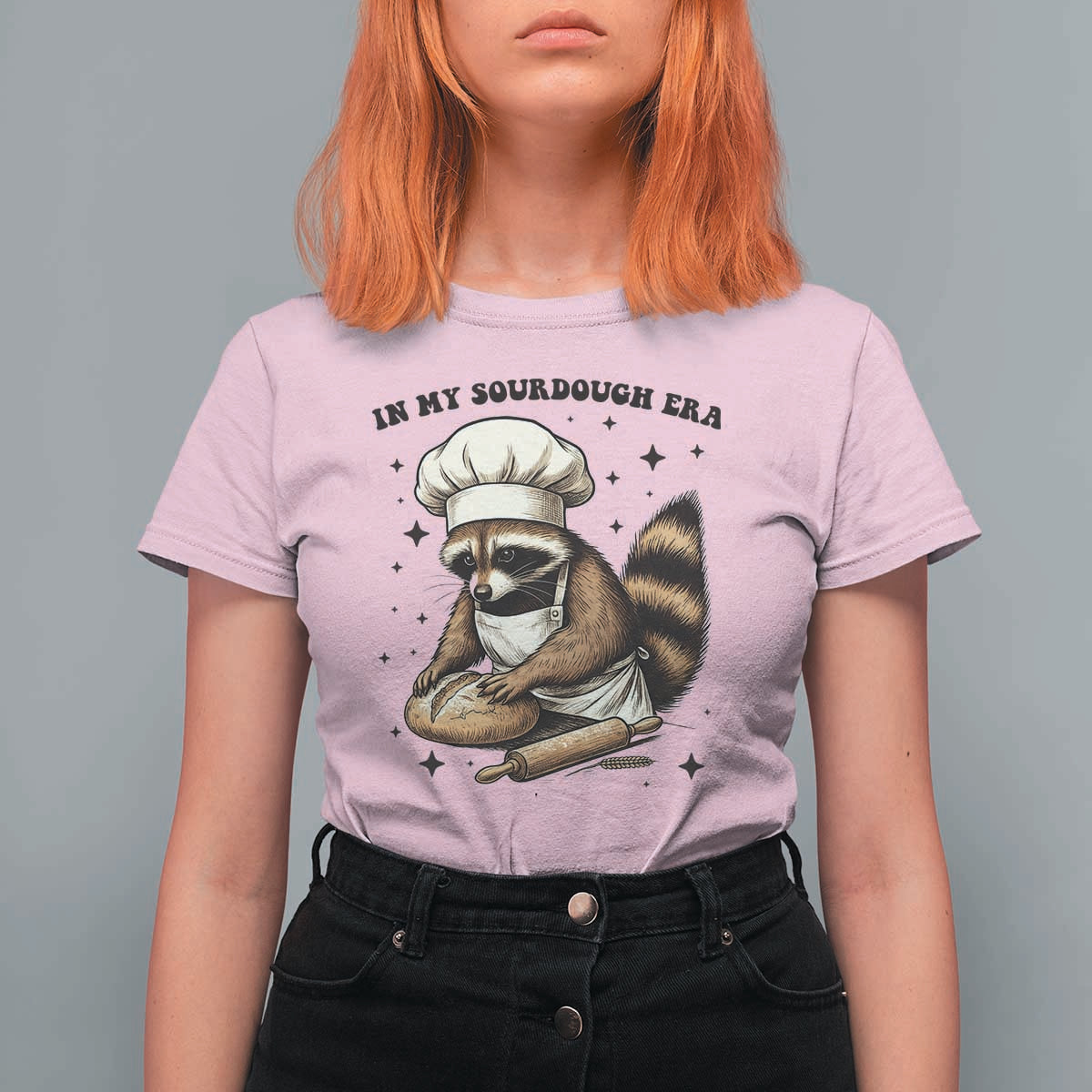 In My Sourdough Era T Shirt For Women Funny Raccoon Baker - Wonder Print Shop