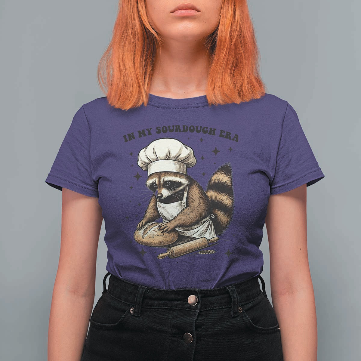 In My Sourdough Era T Shirt For Women Funny Raccoon Baker - Wonder Print Shop