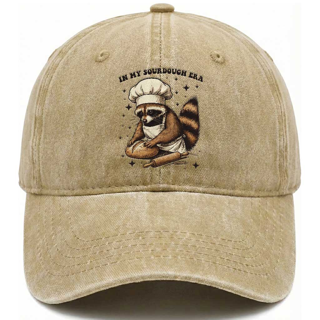 In My Sourdough Era Washed Cotton Baseball Cap Funny Raccoon Baker