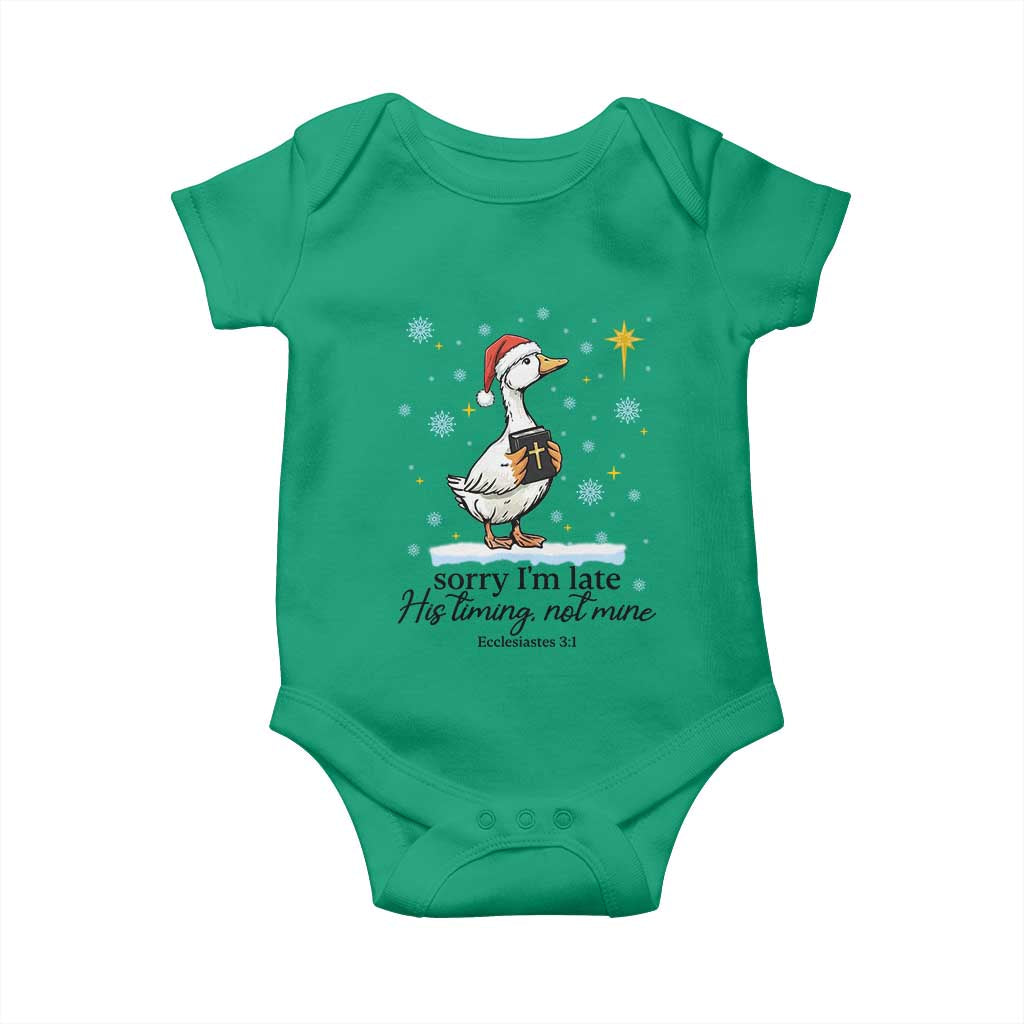 Christian Goose Baby Onesie Sorry I Am Late His Timing Not Mine - Wonder Print Shop