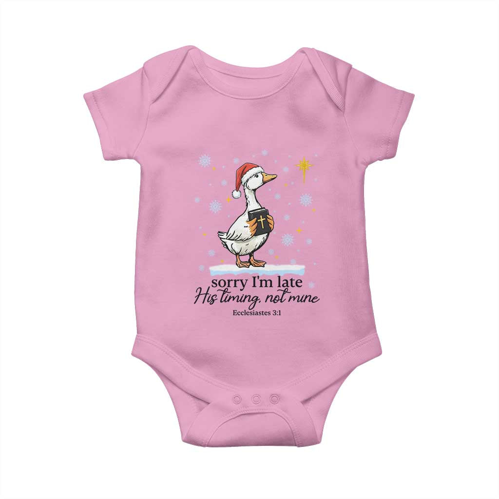 Christian Goose Baby Onesie Sorry I Am Late His Timing Not Mine - Wonder Print Shop