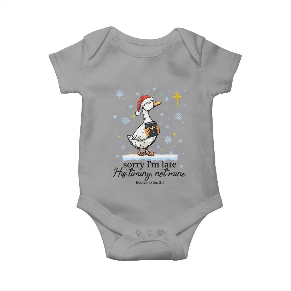 Christian Goose Baby Onesie Sorry I Am Late His Timing Not Mine - Wonder Print Shop
