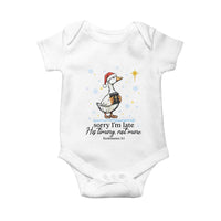 Christian Goose Baby Onesie Sorry I Am Late His Timing Not Mine - Wonder Print Shop
