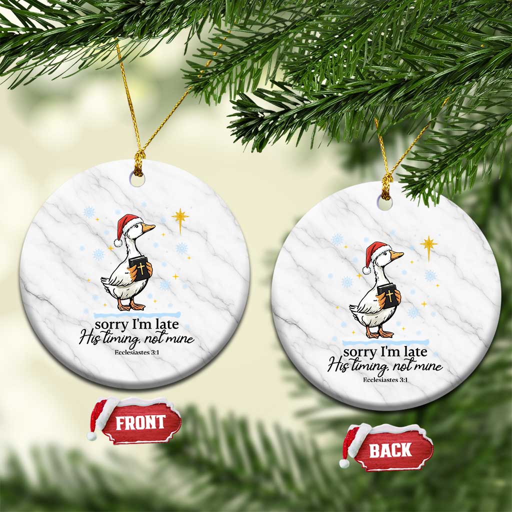 Christian Goose Ceramic Ornament Sorry I Am Late His Timing Not Mine - Wonder Print Shop