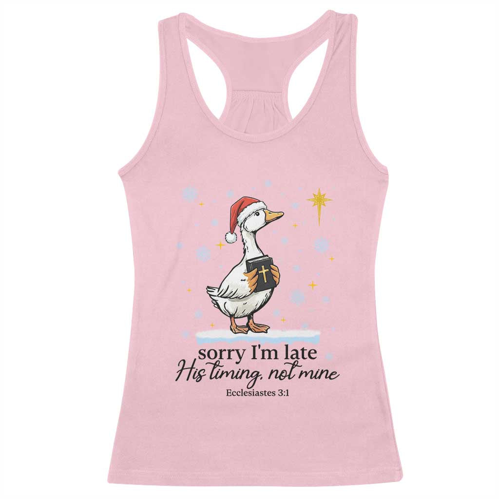 Christian Goose Racerback Tank Top Sorry I Am Late His Timing Not Mine - Wonder Print Shop