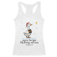 Christian Goose Racerback Tank Top Sorry I Am Late His Timing Not Mine - Wonder Print Shop
