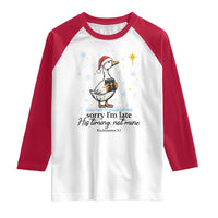 Christian Goose Raglan Shirt Sorry I Am Late His Timing Not Mine - Wonder Print Shop