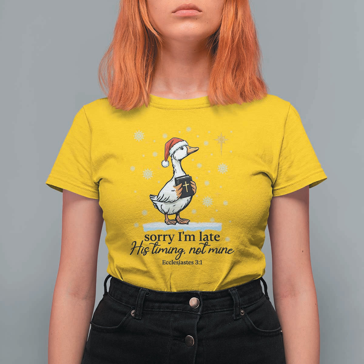 Christian Goose T Shirt For Women Sorry I Am Late His Timing Not Mine - Wonder Print Shop