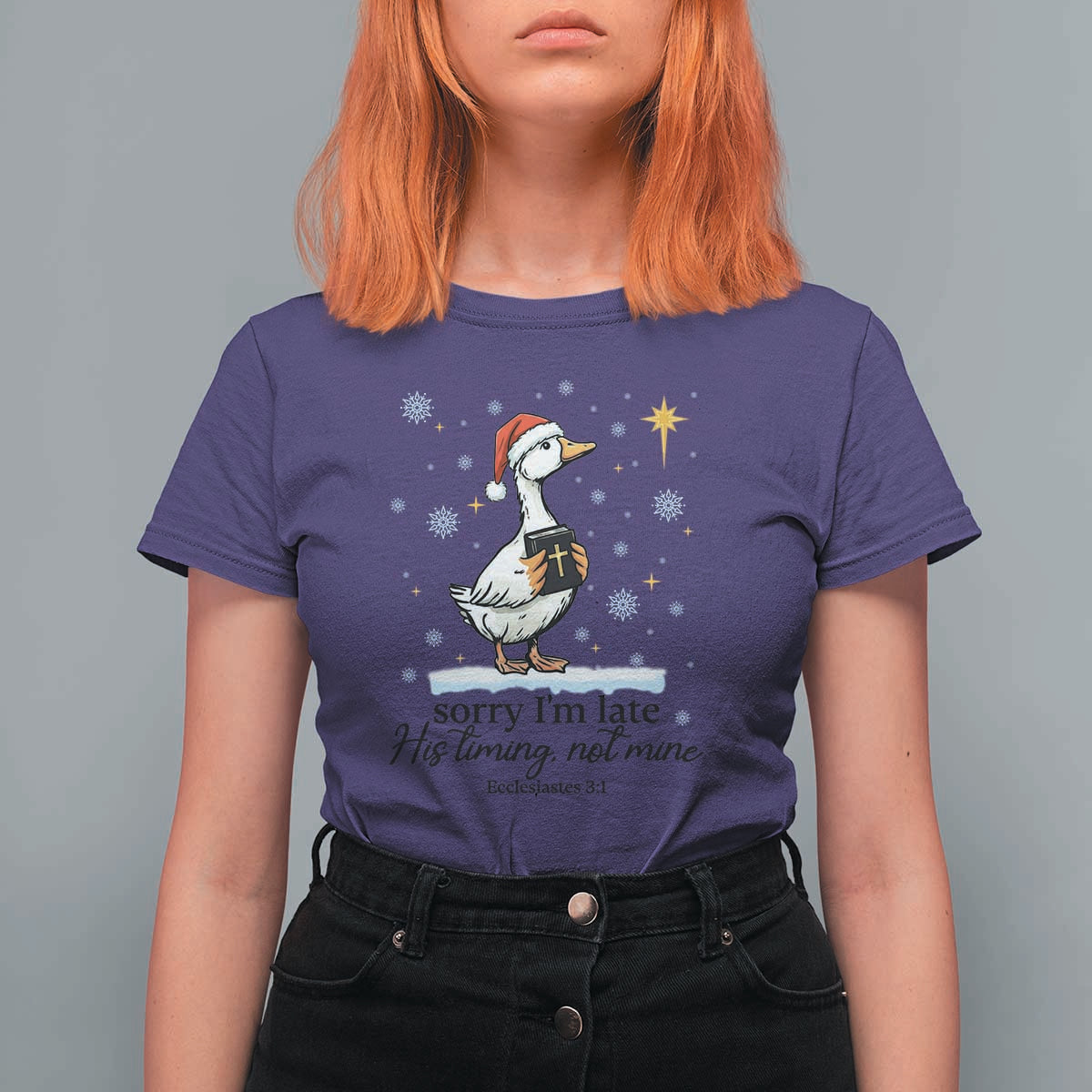Christian Goose T Shirt For Women Sorry I Am Late His Timing Not Mine - Wonder Print Shop