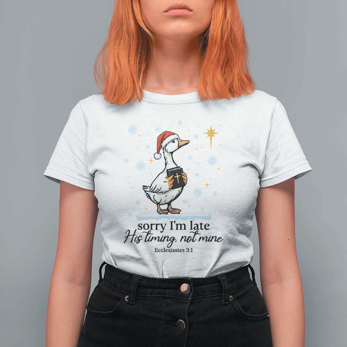 Christian Goose T Shirt For Women Sorry I Am Late His Timing Not Mine - Wonder Print Shop