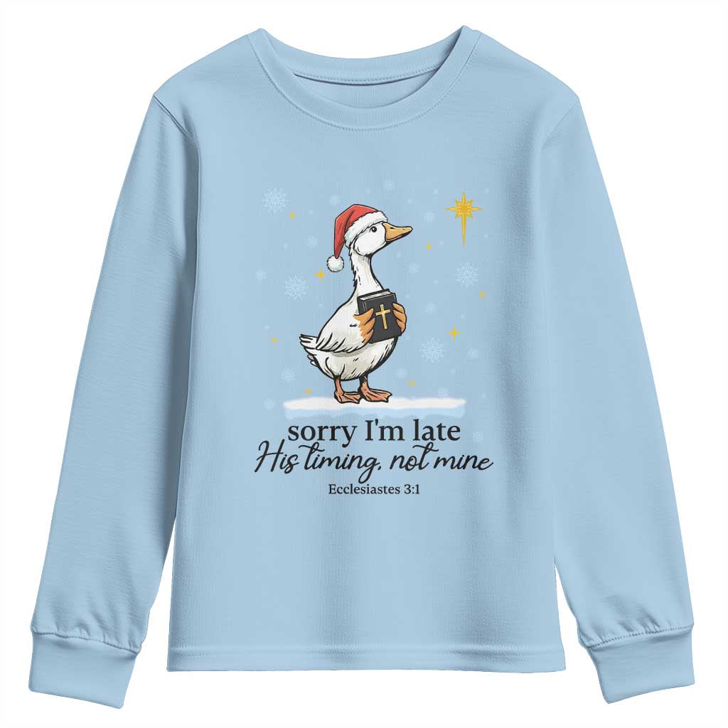 Christian Goose Youth Sweatshirt Sorry I Am Late His Timing Not Mine - Wonder Print Shop