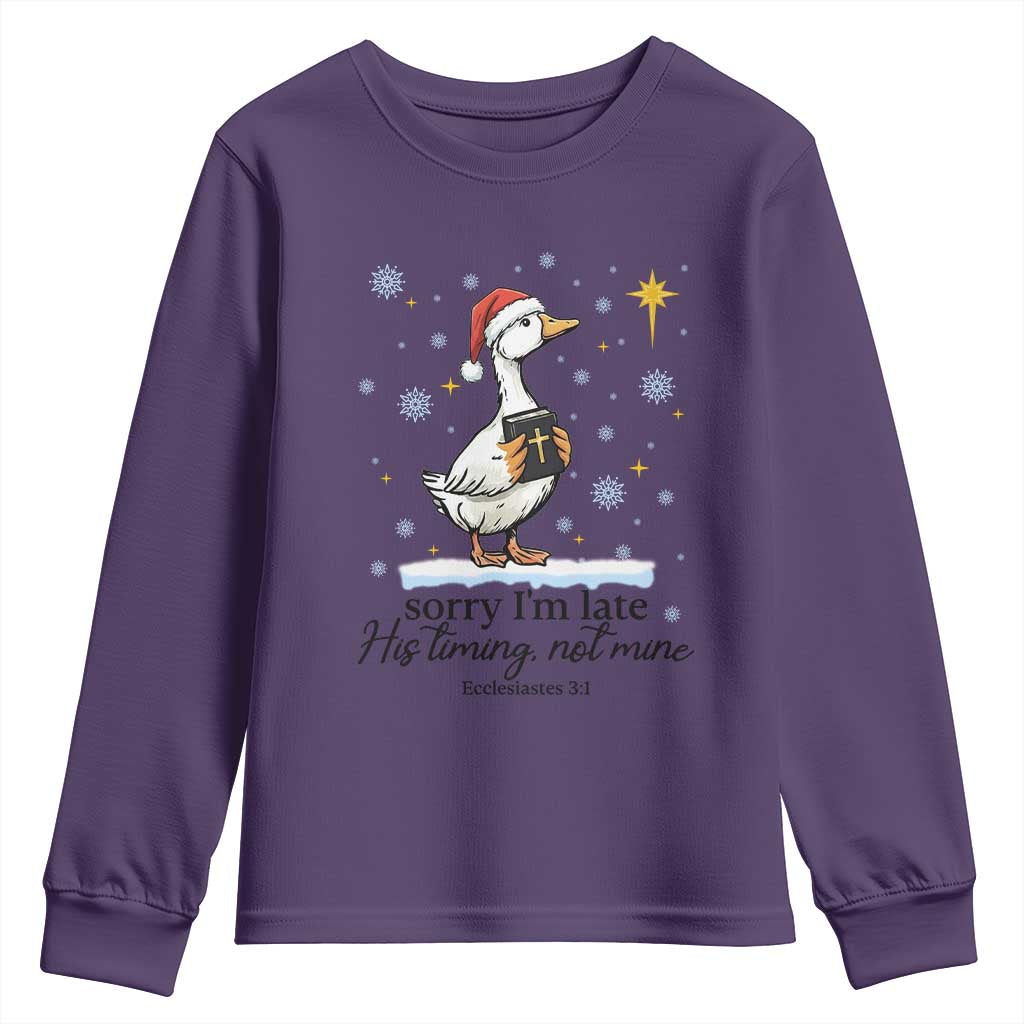 Christian Goose Youth Sweatshirt Sorry I Am Late His Timing Not Mine - Wonder Print Shop