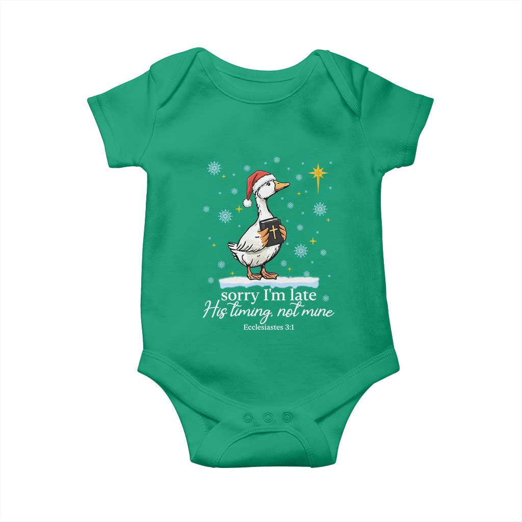 Christian Silly Goose Baby Onesie Sorry I Am Late His Timing Not Mine - Wonder Print Shop