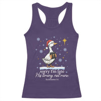 Christian Silly Goose Racerback Tank Top Sorry I Am Late His Timing Not Mine - Wonder Print Shop