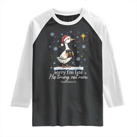 Christian Silly Goose Raglan Shirt Sorry I Am Late His Timing Not Mine - Wonder Print Shop