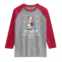 Christian Silly Goose Raglan Shirt Sorry I Am Late His Timing Not Mine - Wonder Print Shop