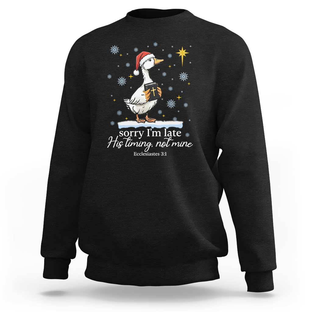 Christian Silly Goose Sweatshirt Sorry I Am Late His Timing Not Mine - Wonder Print Shop