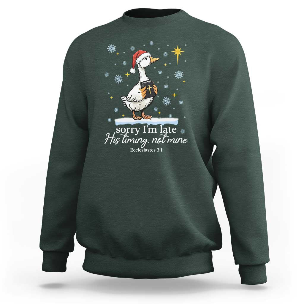 Christian Silly Goose Sweatshirt Sorry I Am Late His Timing Not Mine - Wonder Print Shop