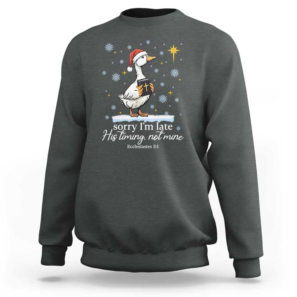 Christian Silly Goose Sweatshirt Sorry I Am Late His Timing Not Mine - Wonder Print Shop