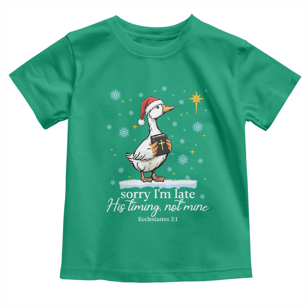 Christian Silly Goose Toddler T Shirt Sorry I Am Late His Timing Not Mine - Wonder Print Shop
