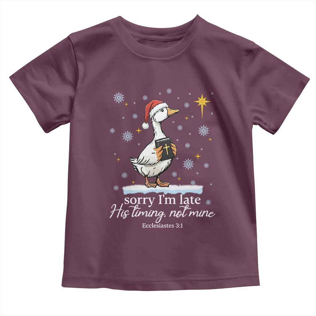 Christian Silly Goose Toddler T Shirt Sorry I Am Late His Timing Not Mine - Wonder Print Shop