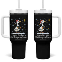 Christian Silly Goose Tumbler With Handle Sorry I Am Late His Timing Not Mine - Wonder Print Shop