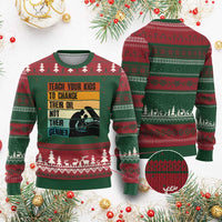 Teach Your Kids To Change Their Oil Not Their Gender Ugly Christmas Sweater Funny Mechanic Dad - Wonder Print Shop