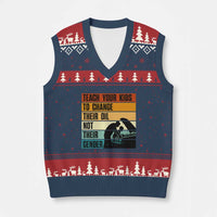 Teach Your Kids To Change Their Oil Not Their Gender V-Neck Knit Sweater Vest Funny Mechanic Dad - Wonder Print Shop