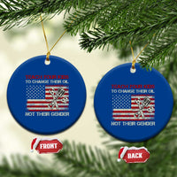 Teach Your Kids To Change Their Oil Not Their Gender Ceramic Ornament Mechanic Flag American Patriotic Flag Funny Mechanic Dad Political Satire Humor - Wonder Print Shop