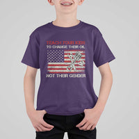 Teach Your Kids To Change Their Oil Not Their Gender T Shirt For Kid Mechanic Flag American Patriotic Flag Funny Mechanic Dad Political Satire Humor - Wonder Print Shop