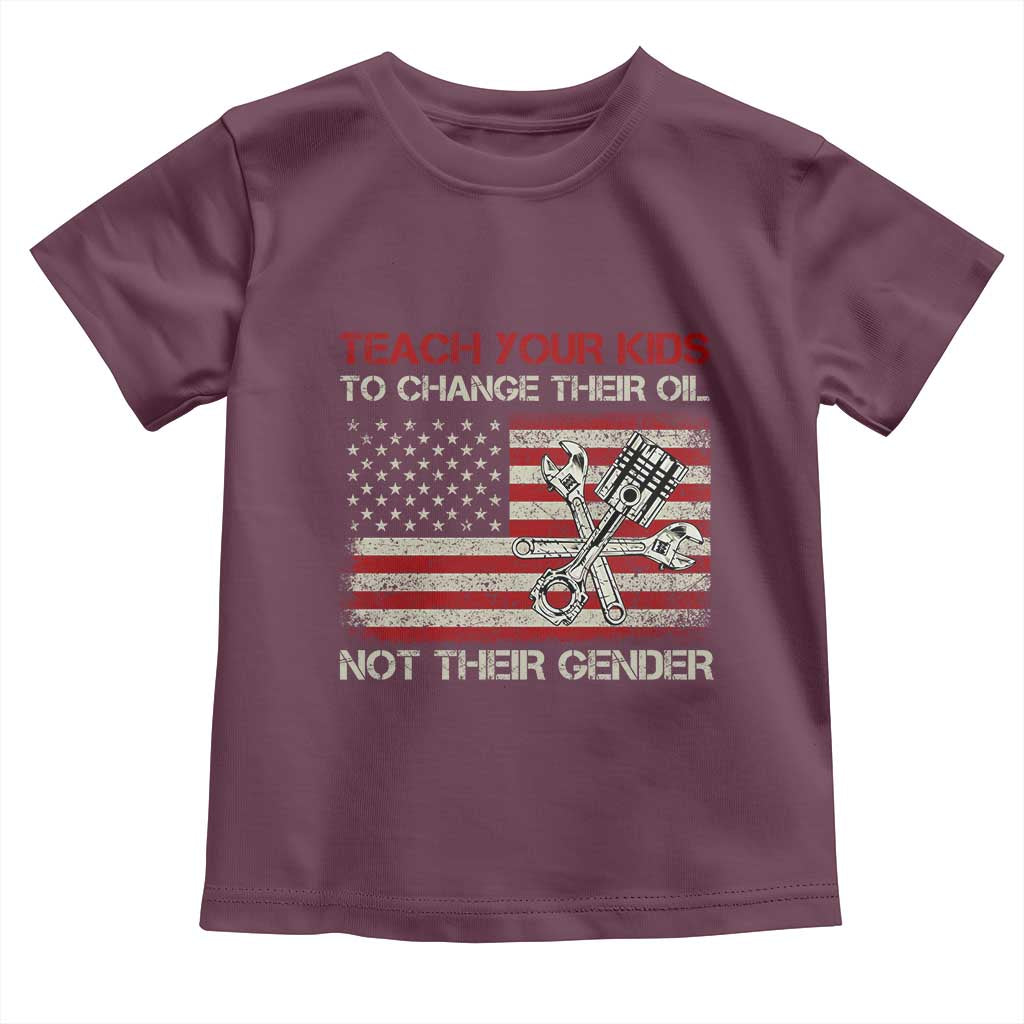 Teach Your Kids To Change Their Oil Not Their Gender Toddler T Shirt Mechanic Flag American Patriotic Flag Funny Mechanic Dad Political Satire Humor - Wonder Print Shop