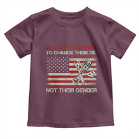 Teach Your Kids To Change Their Oil Not Their Gender Toddler T Shirt Mechanic Flag American Patriotic Flag Funny Mechanic Dad Political Satire Humor - Wonder Print Shop