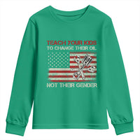 Teach Your Kids To Change Their Oil Not Their Gender Youth Sweatshirt Mechanic Flag American Patriotic Flag Funny Mechanic Dad Political Satire Humor - Wonder Print Shop