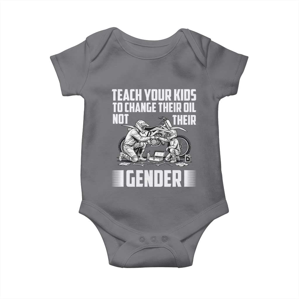 Teach Your Kids To Change Their Oil Not Their Gender Baby Onesie Political Satire - Wonder Print Shop