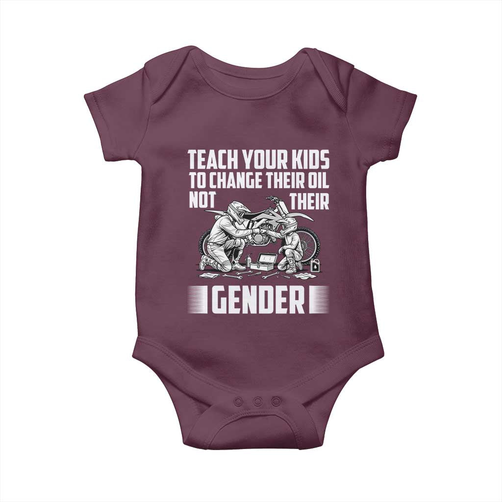 Teach Your Kids To Change Their Oil Not Their Gender Baby Onesie Political Satire - Wonder Print Shop