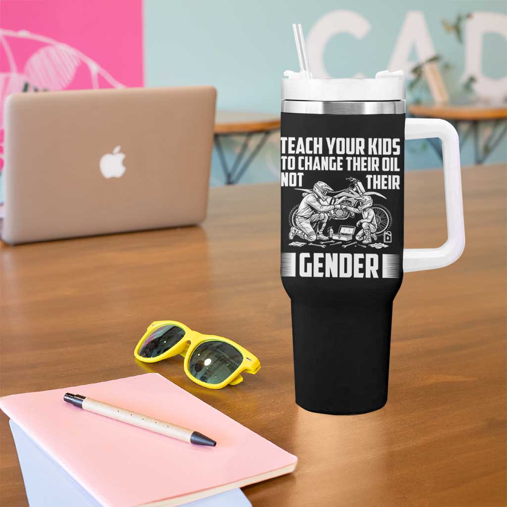 Teach Your Kids To Change Their Oil Not Their Gender Tumbler With Handle Political Satire - Wonder Print Shop