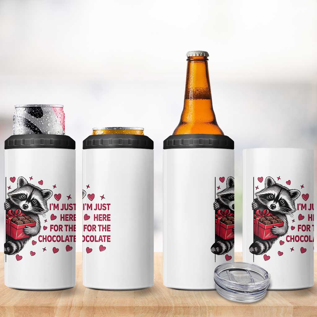 Valentine Racoon Trash Panda 4 in 1 Can Cooler Tumbler I'm Just Here For The Chocolate
