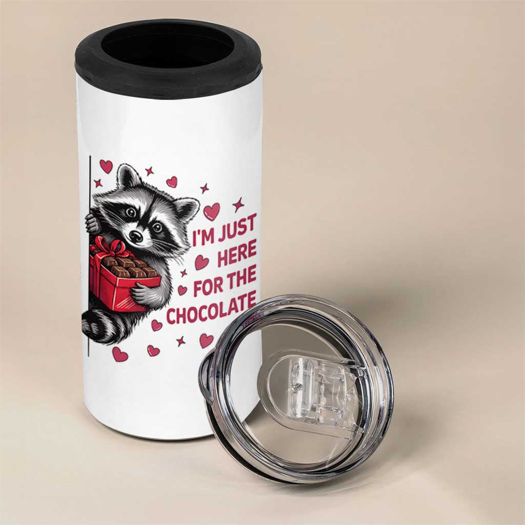 Valentine Racoon Trash Panda 4 in 1 Can Cooler Tumbler I'm Just Here For The Chocolate