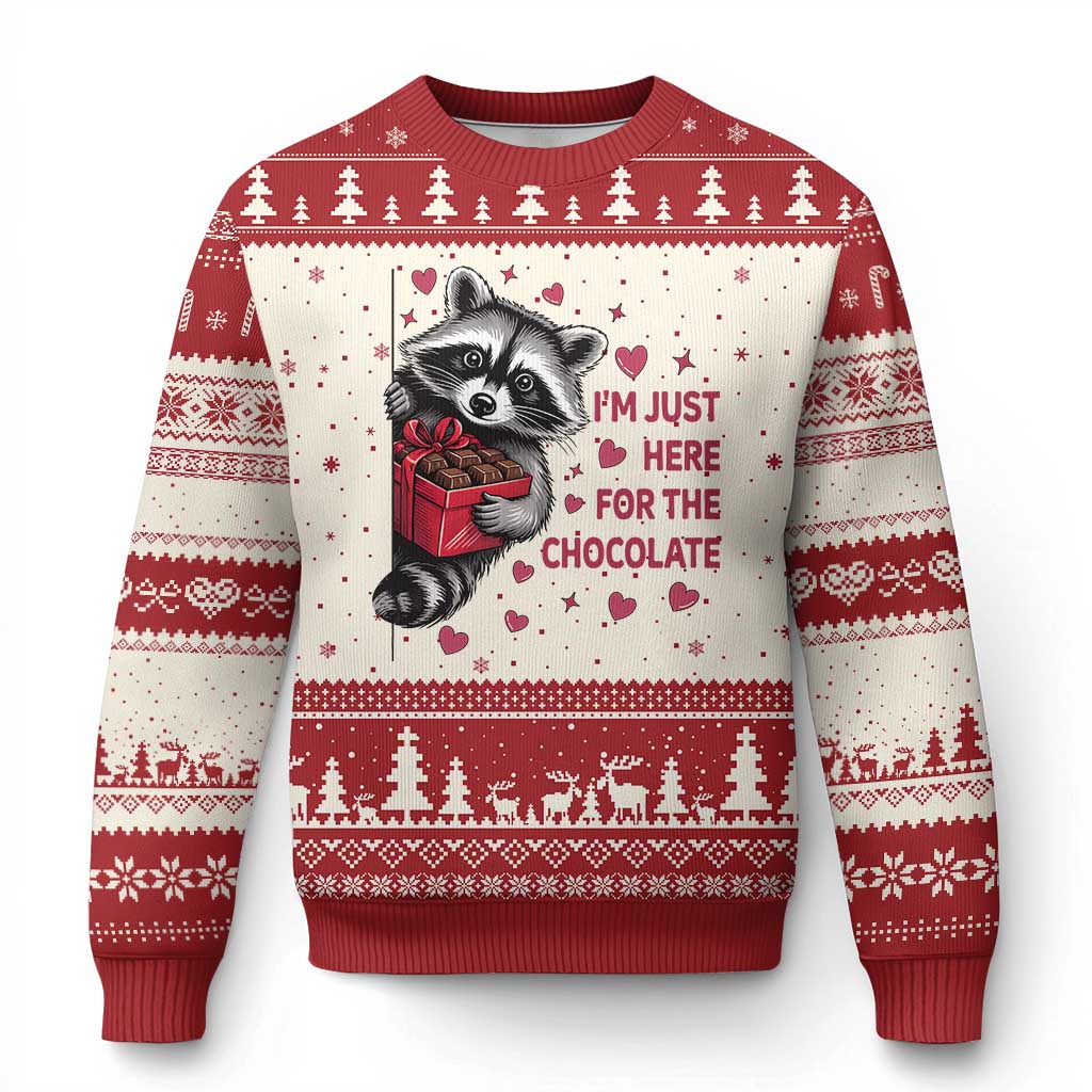 Valentine Racoon Trash Panda Ugly Christmas Sweater I'm Just Here For The Chocolate