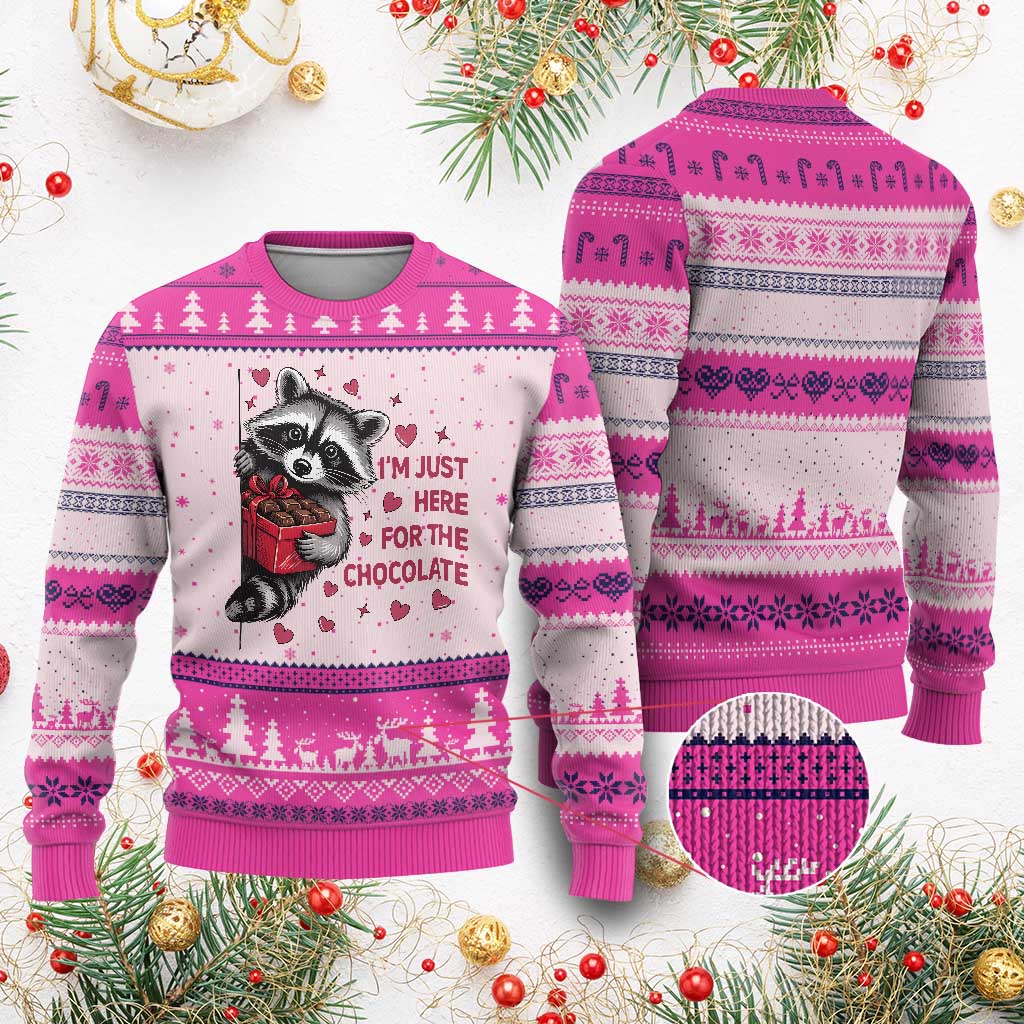 Valentine Racoon Trash Panda Ugly Christmas Sweater I'm Just Here For The Chocolate
