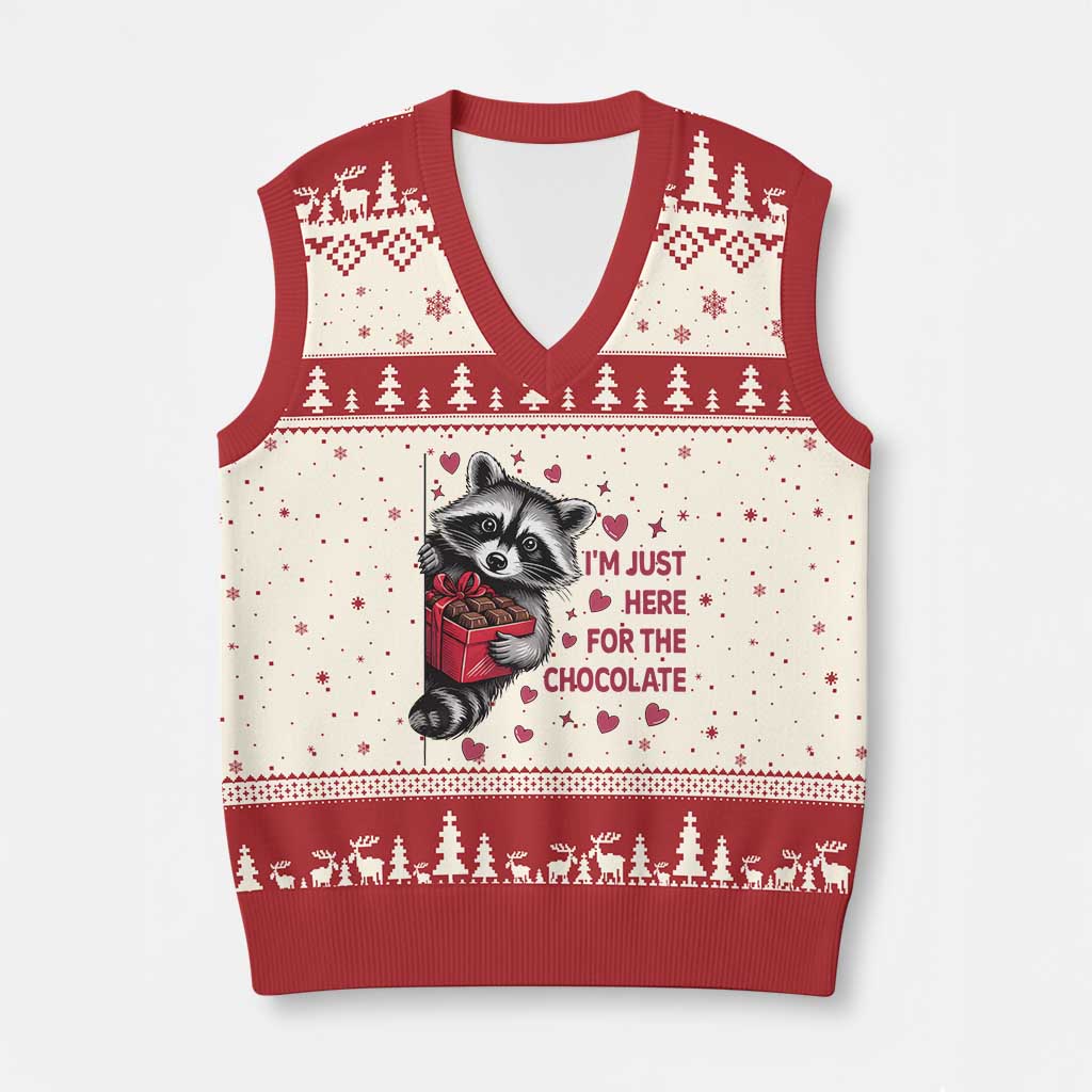Valentine Racoon Trash Panda V-Neck Knit Sweater Vest I'm Just Here For The Chocolate