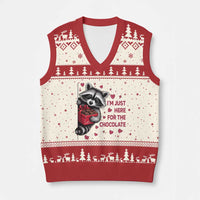 Valentine Racoon Trash Panda V-Neck Knit Sweater Vest I'm Just Here For The Chocolate