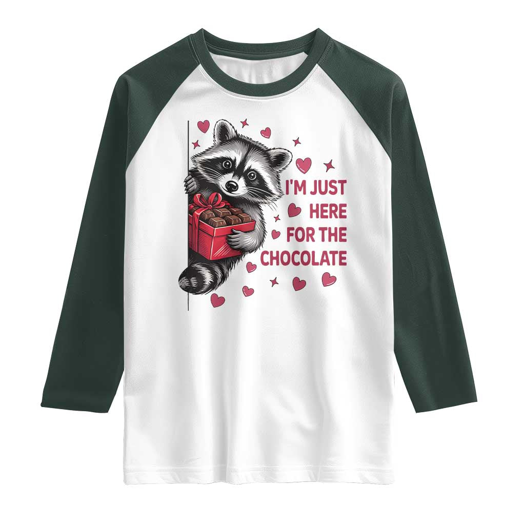 Valentine Racoon Trash Panda Raglan Shirt I'm Just Here For The Chocolate
