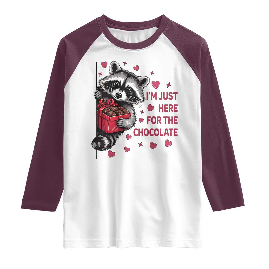 Valentine Racoon Trash Panda Raglan Shirt I'm Just Here For The Chocolate