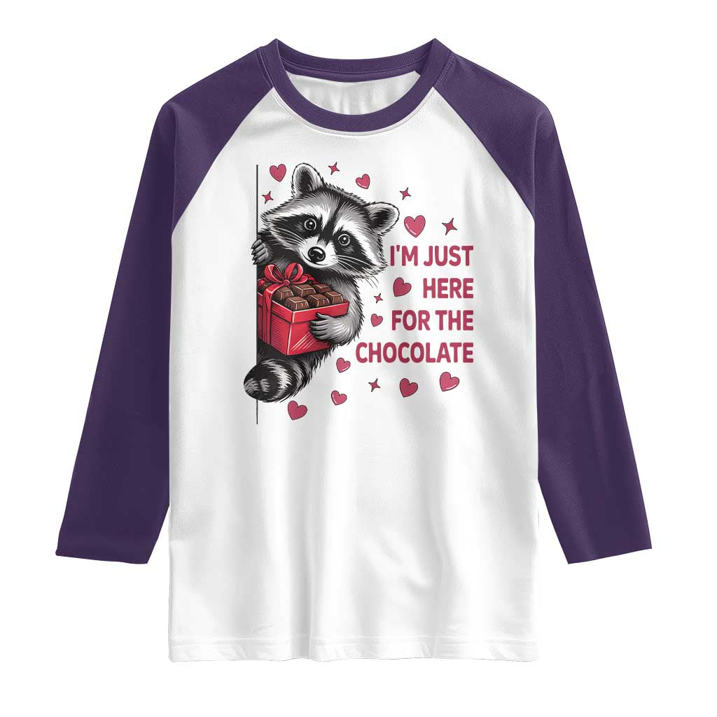 Valentine Racoon Trash Panda Raglan Shirt I'm Just Here For The Chocolate