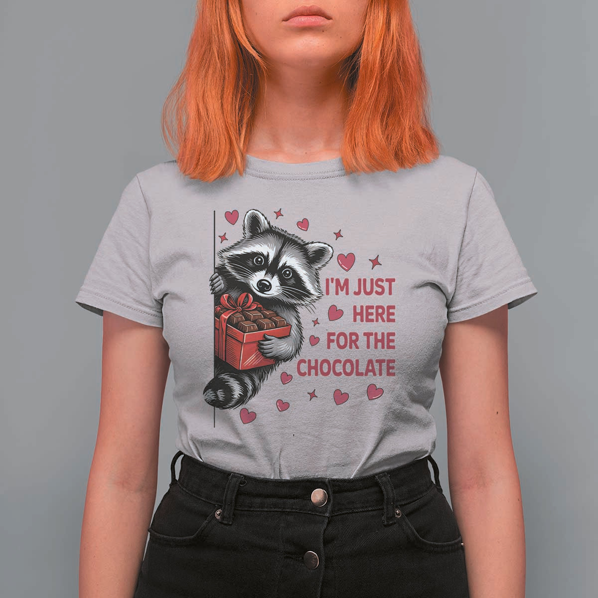 Valentine Racoon Trash Panda T Shirt For Women I'm Just Here For The Chocolate