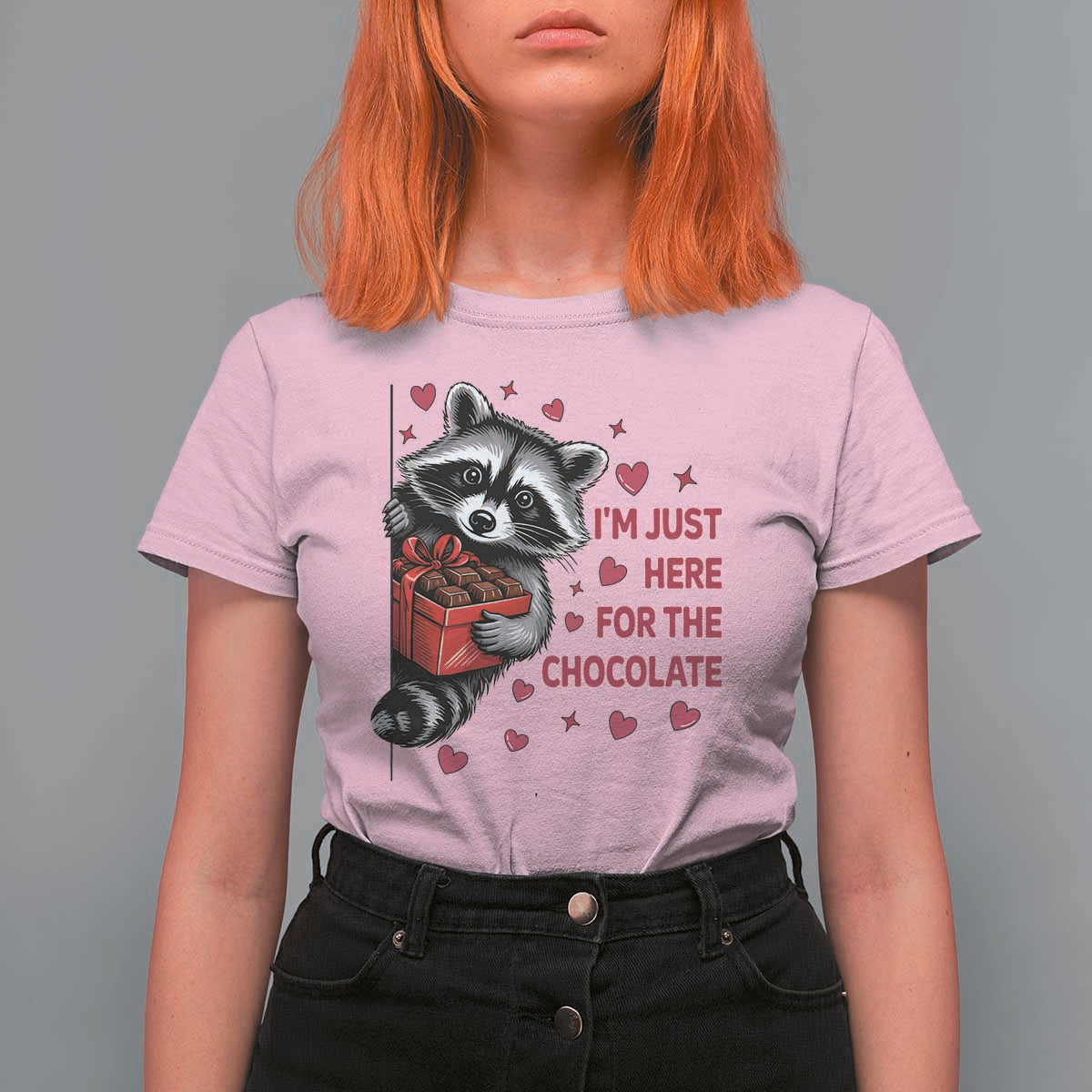 Valentine Racoon Trash Panda T Shirt For Women I'm Just Here For The Chocolate