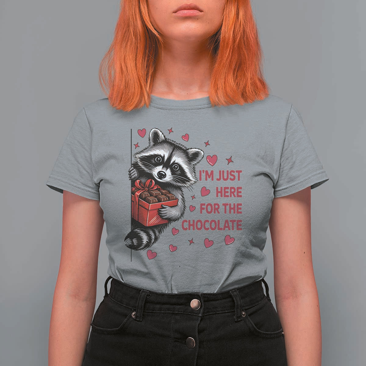 Valentine Racoon Trash Panda T Shirt For Women I'm Just Here For The Chocolate